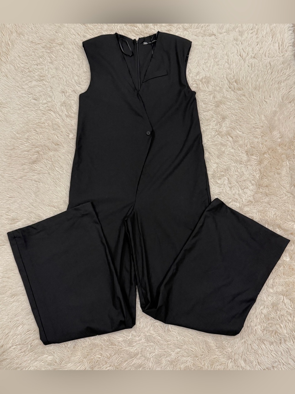NEW Zara Wide Leg Sleeveless Wrap Frontโ Tailored Jumpsuit XS Black Pinstripe